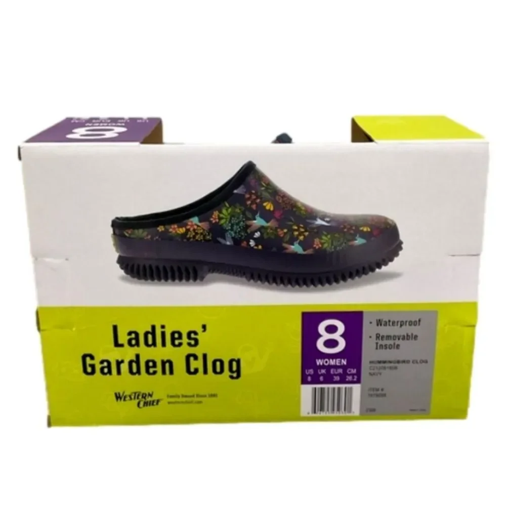 Western Chief Hummingbird Floral Women's Rubber Garden Clog Navy Size 7-10 NIB - Picture 7 of 9